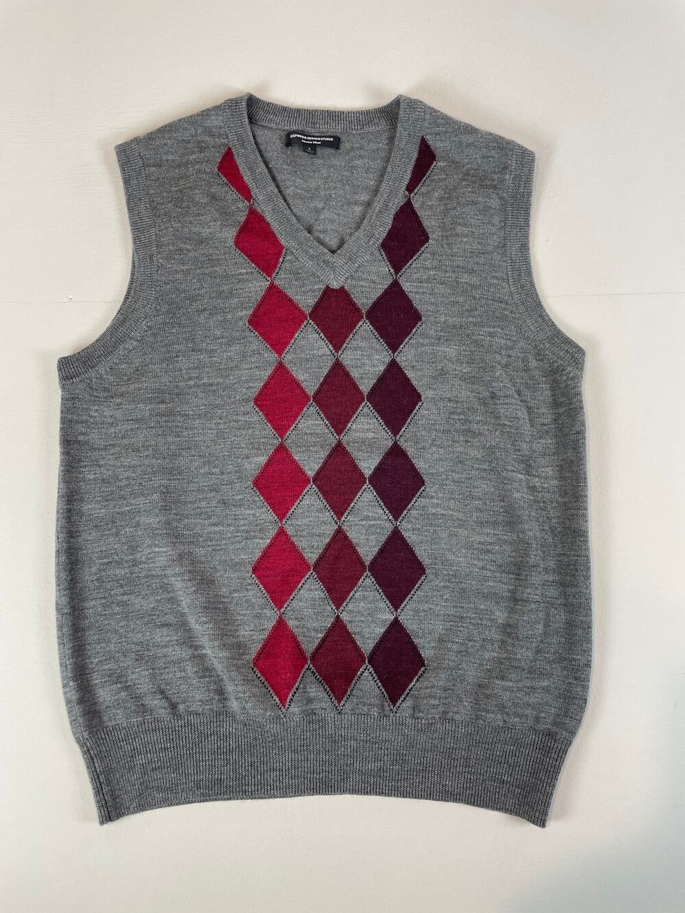 Express Gray‑to‑Maroon Ombre Merino Wool Sweater Vest Size L